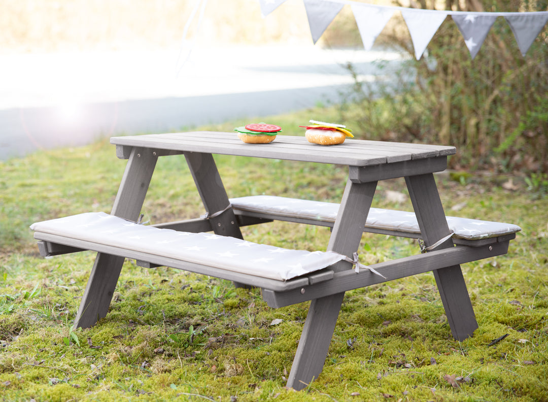 Children's Seating Set 'Outdoor+', Wetterfeste Seating Set 'Picknick for 4', Made of Solid Wood, Grey – Product Image (5/8)