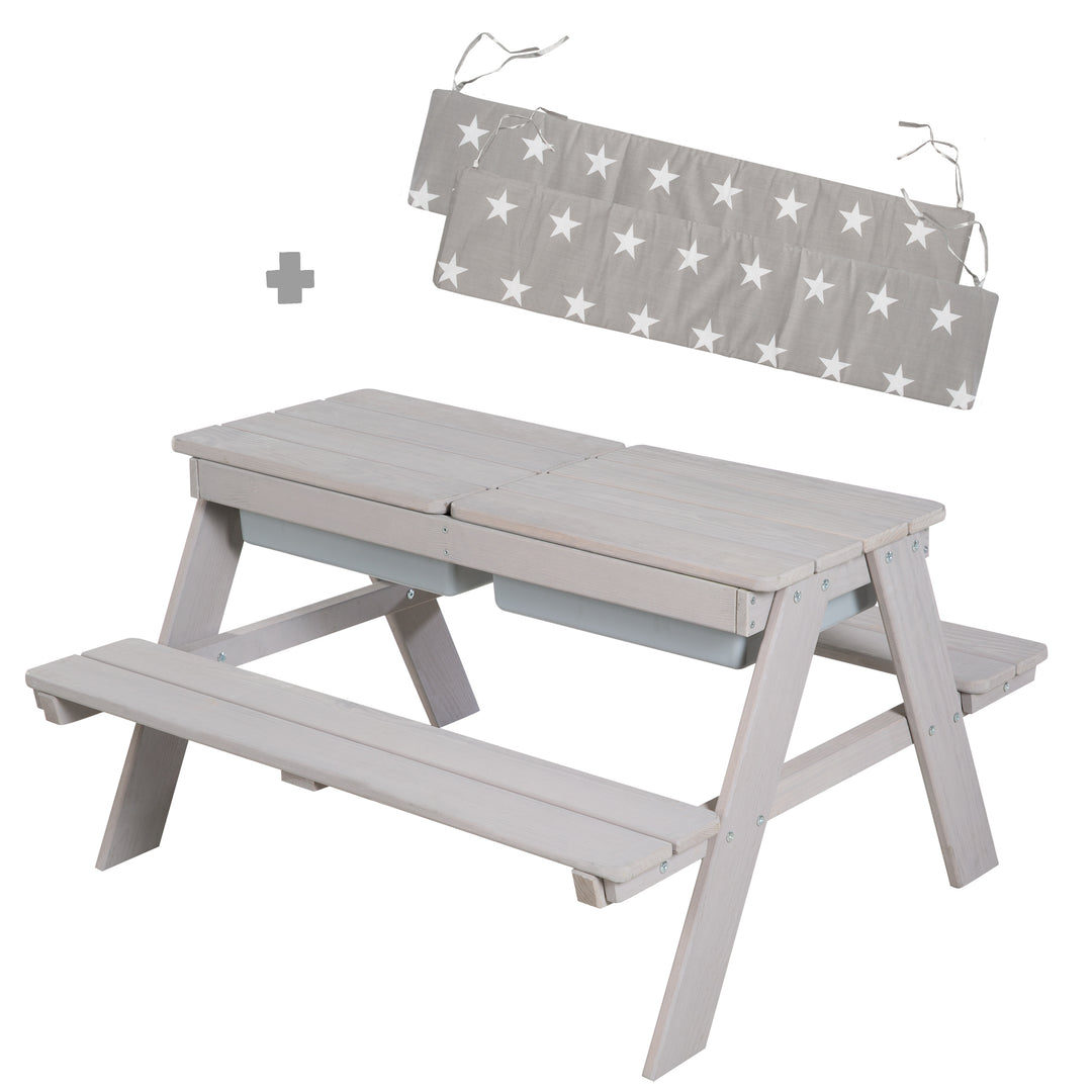 Children's Seating Set 'Play' with Play Tubs, Weatherproof Solid Wood, Seating Set & Mud Kitchen Table - Grey – Cutout (13/13)