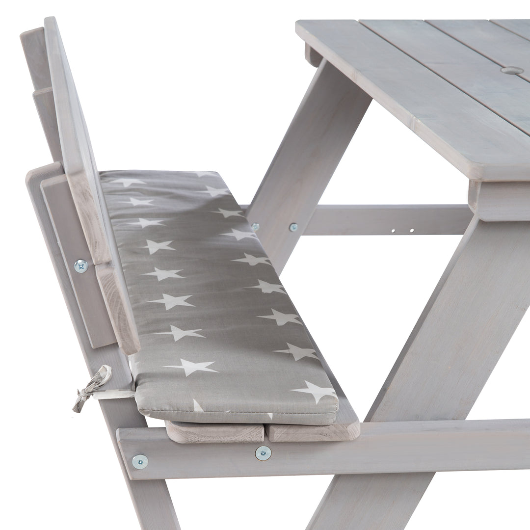 Children's Seating Set 'Outdoor+', with Backrests 'Picknick for 4', Weatherproof Made of Solid Wood, Grey – Detail Image (7/12)