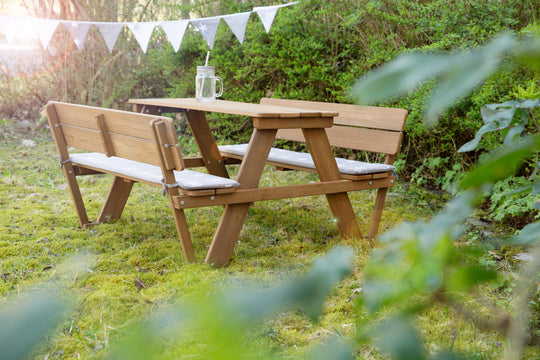 Children's Seating Set 'Outdoor+' with 2 Benches + Table 'Picknick for 4' - Solid Wood Weatherproof - Teak – Product Image (5/11)