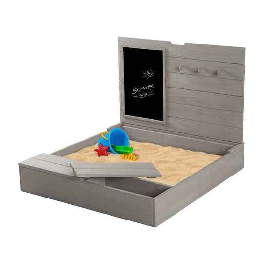 Sandbox with Lid, Foldable with Board & 3 Hooks, Solid Wood Grey Glazed – Cutout (3/8)