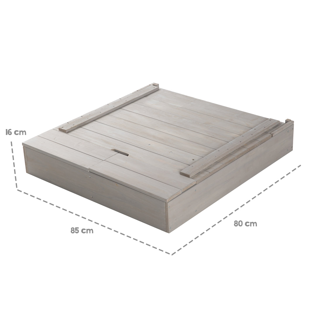 Sandbox with Lid, Foldable with Board & 3 Hooks, Solid Wood Grey Glazed – Infographic (6/8)