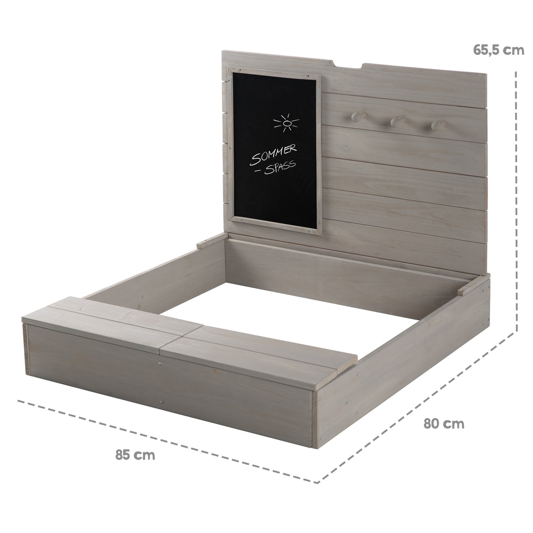 Sandbox with Lid, Foldable with Board & 3 Hooks, Solid Wood Grey Glazed – Infographic (7/8)