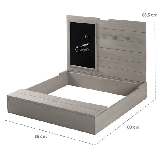 Sandbox with Lid, Foldable with Board & 3 Hooks, Solid Wood Grey Glazed – Infographic (7/8)