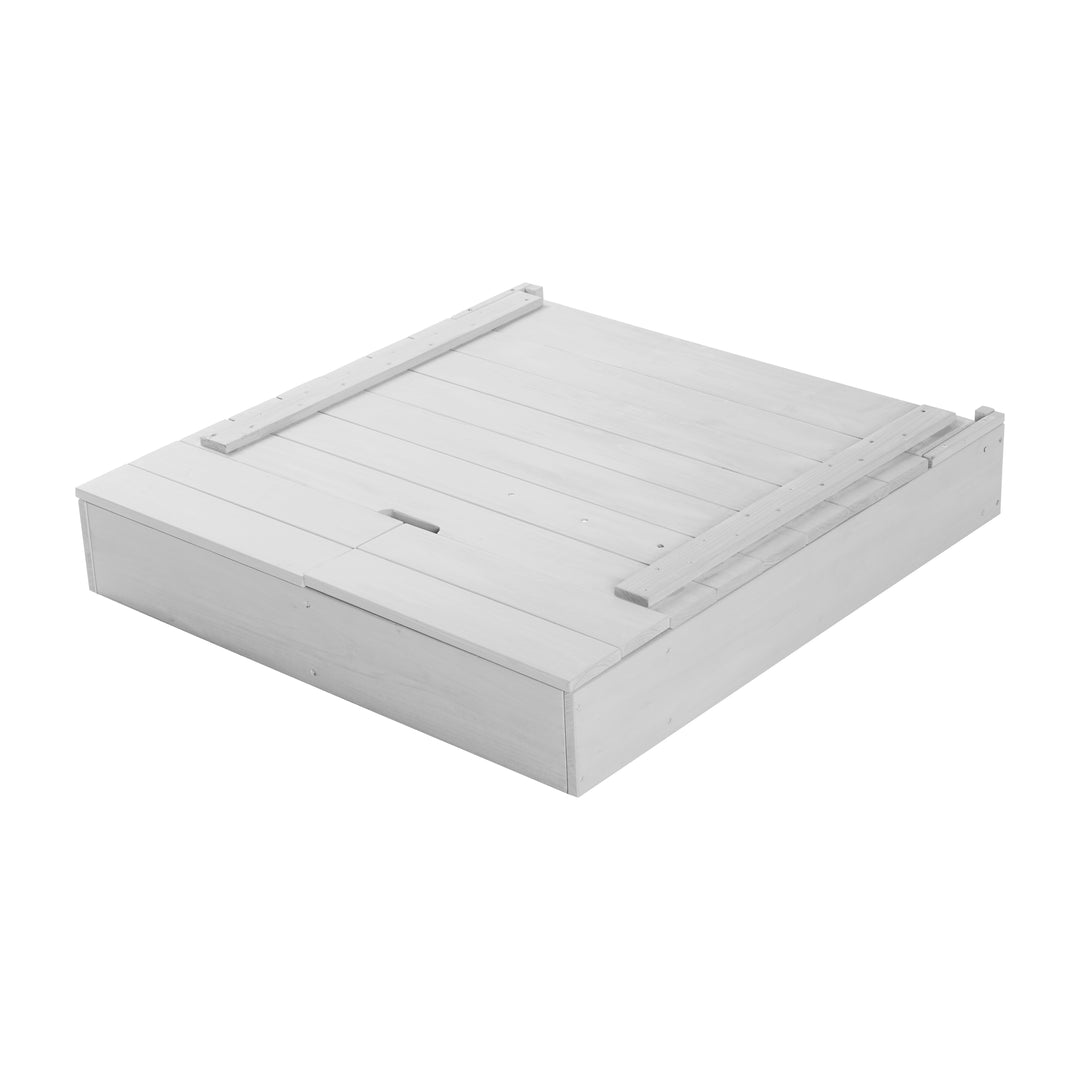 Sandbox with Lid, Foldable with Board & 3 Hooks, Solid Wood Grey Glazed – Cutout (2/8)