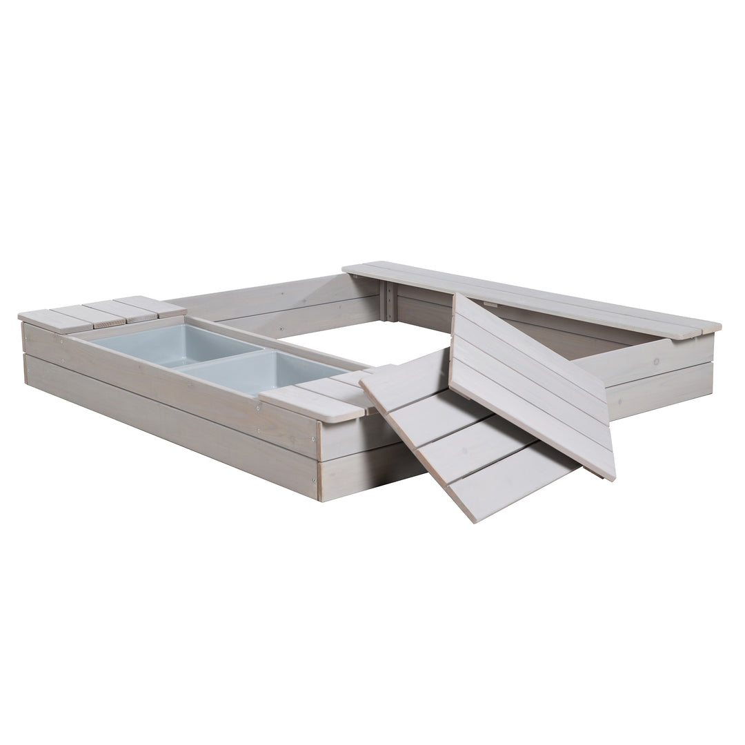 Sandkasten 'Outdoor +' mit 2 Spielwannen, Holzsandkasten aus wetterfestem Massivholz, grau lasiert – Freisteller (1/11)