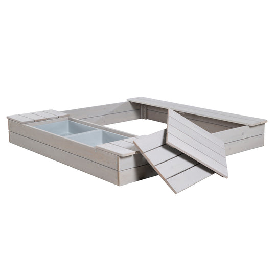 Sandbox 'Outdoor +' with 2 Play Tubs, Wooden Sandbox Made of Weatherproof Solid Wood, Grey Glazed – Cutout (1/11)