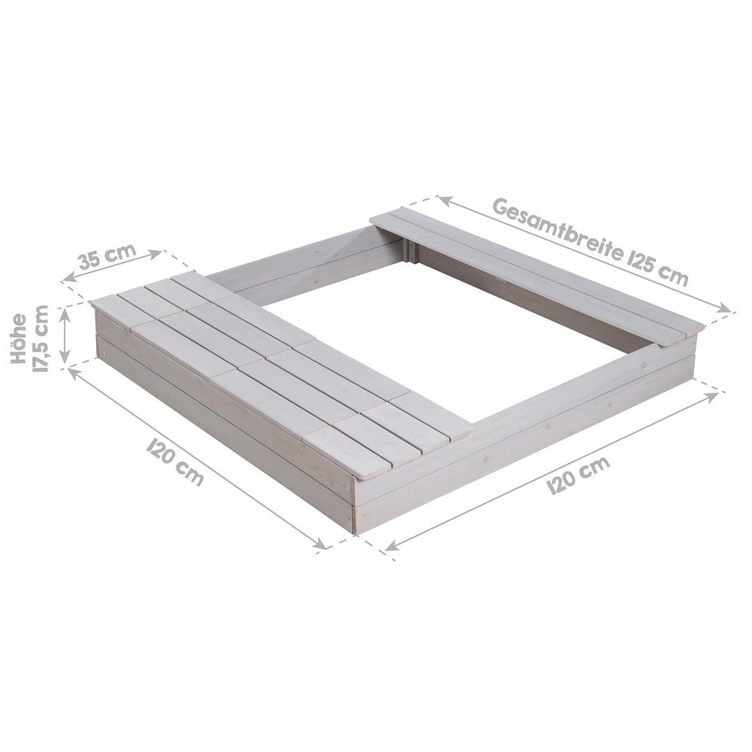 Sandbox 'Outdoor +' with 2 Play Tubs, Wooden Sandbox Made of Weatherproof Solid Wood, Grey Glazed – Infographic (5/11)