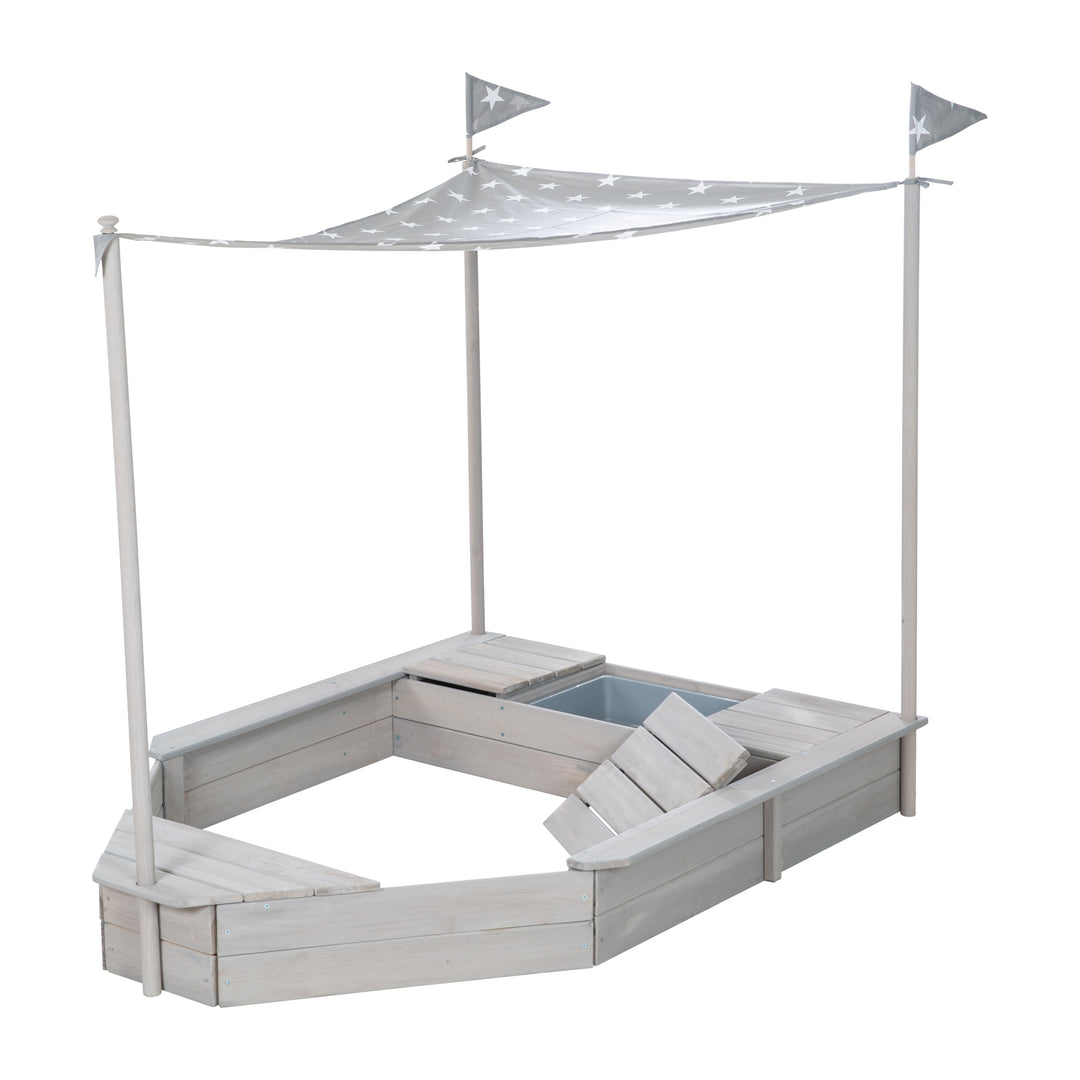 Sandbox 'Schiff', Children-Outdoor-Sandbox Made of Weatherproof Solid Wood, incl. Sun Canopy – Cutout (11/14)