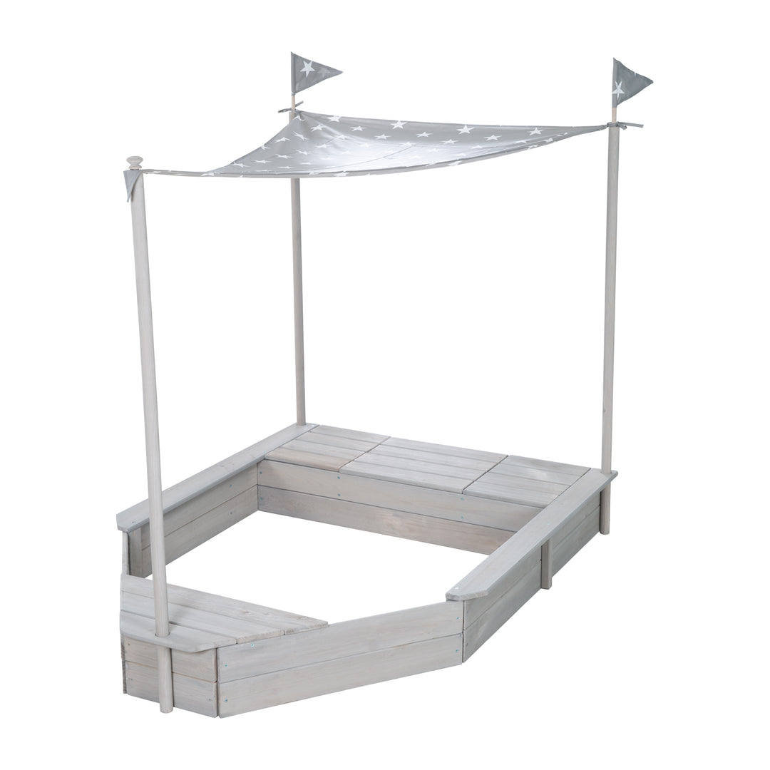 Sandbox 'Schiff', Children-Outdoor-Sandbox Made of Weatherproof Solid Wood, incl. Sun Canopy – Cutout (6/14)