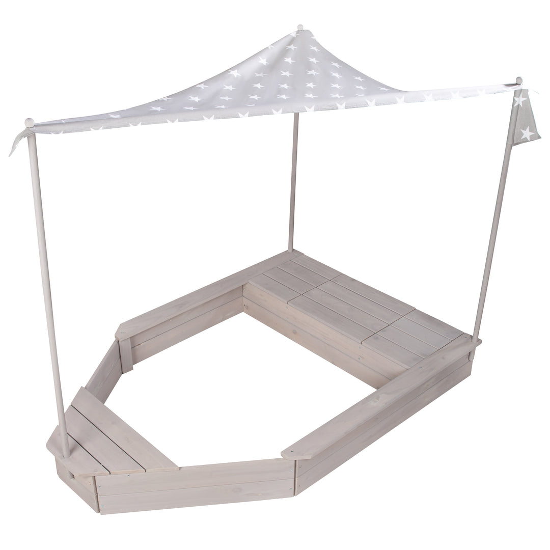 Sandkasten 'Schiff', Kinder-Outdoor-Sandkasten aus wetterfestem Massivholz, inkl. Sonnendach – Freisteller (1/14)