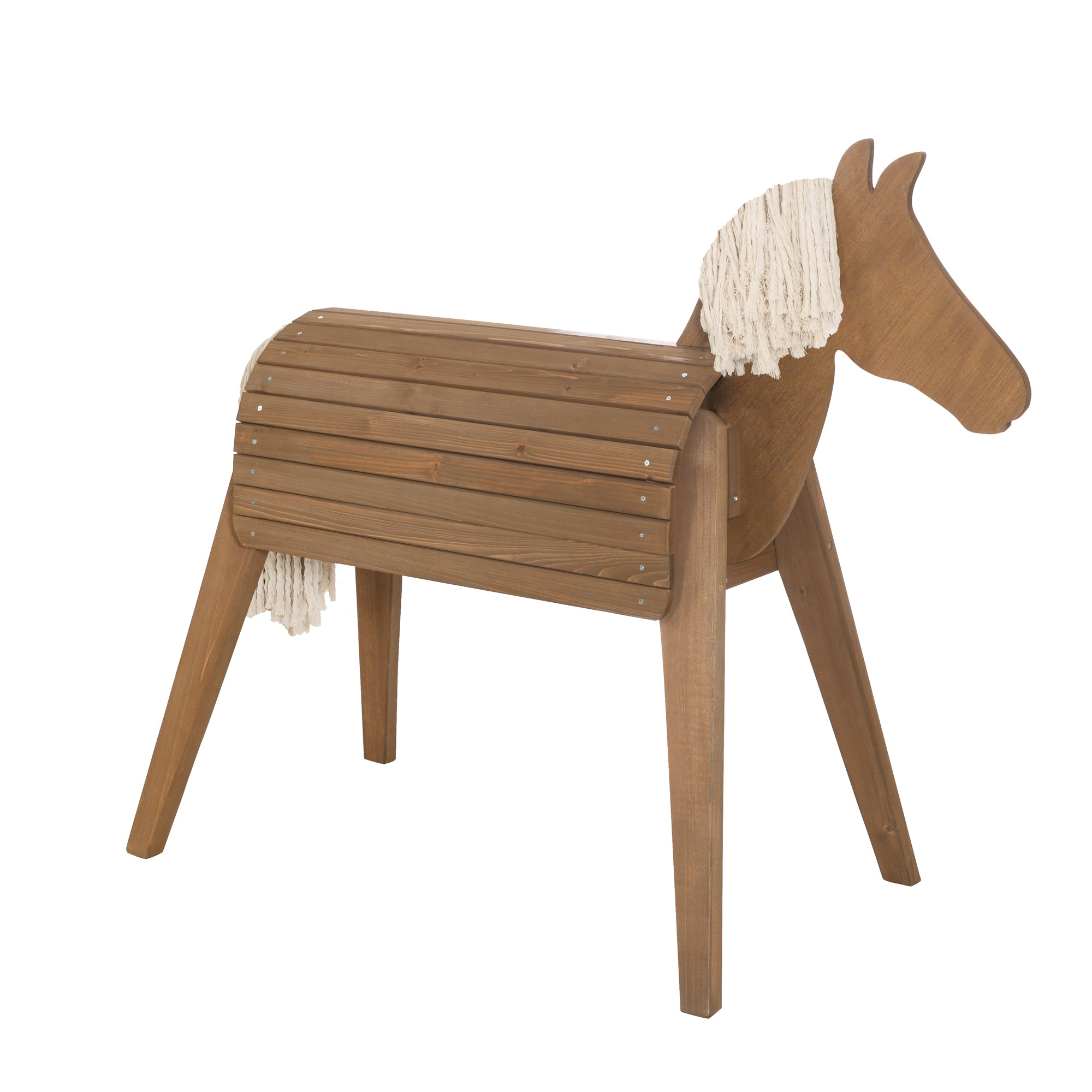 Cheval de voltige et à bascule d'extérieur, bois massif couleur teck, cheval à bascule de jardin avec mäne & queue – Détourage (1/7)