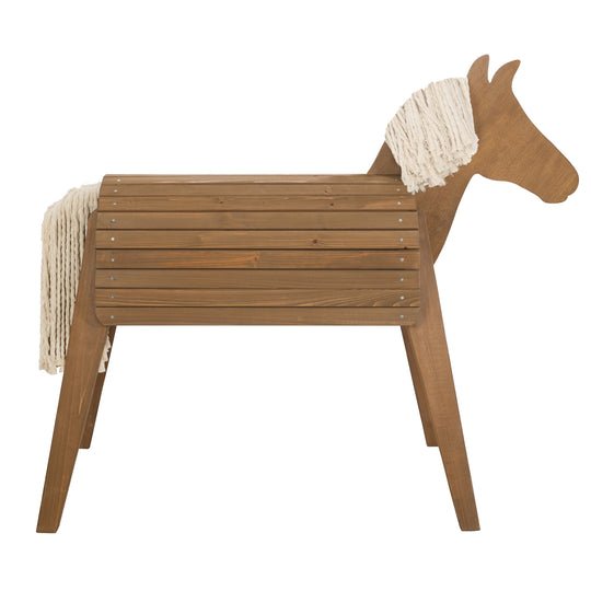 Cheval de voltige et à bascule d'extérieur, bois massif couleur teck, cheval à bascule de jardin avec mäne & queue – Détourage (3/7)