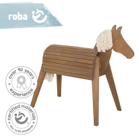 Cheval de voltige et à bascule d'extérieur, bois massif couleur teck, cheval à bascule de jardin avec mäne & queue – Infographie (6/7)