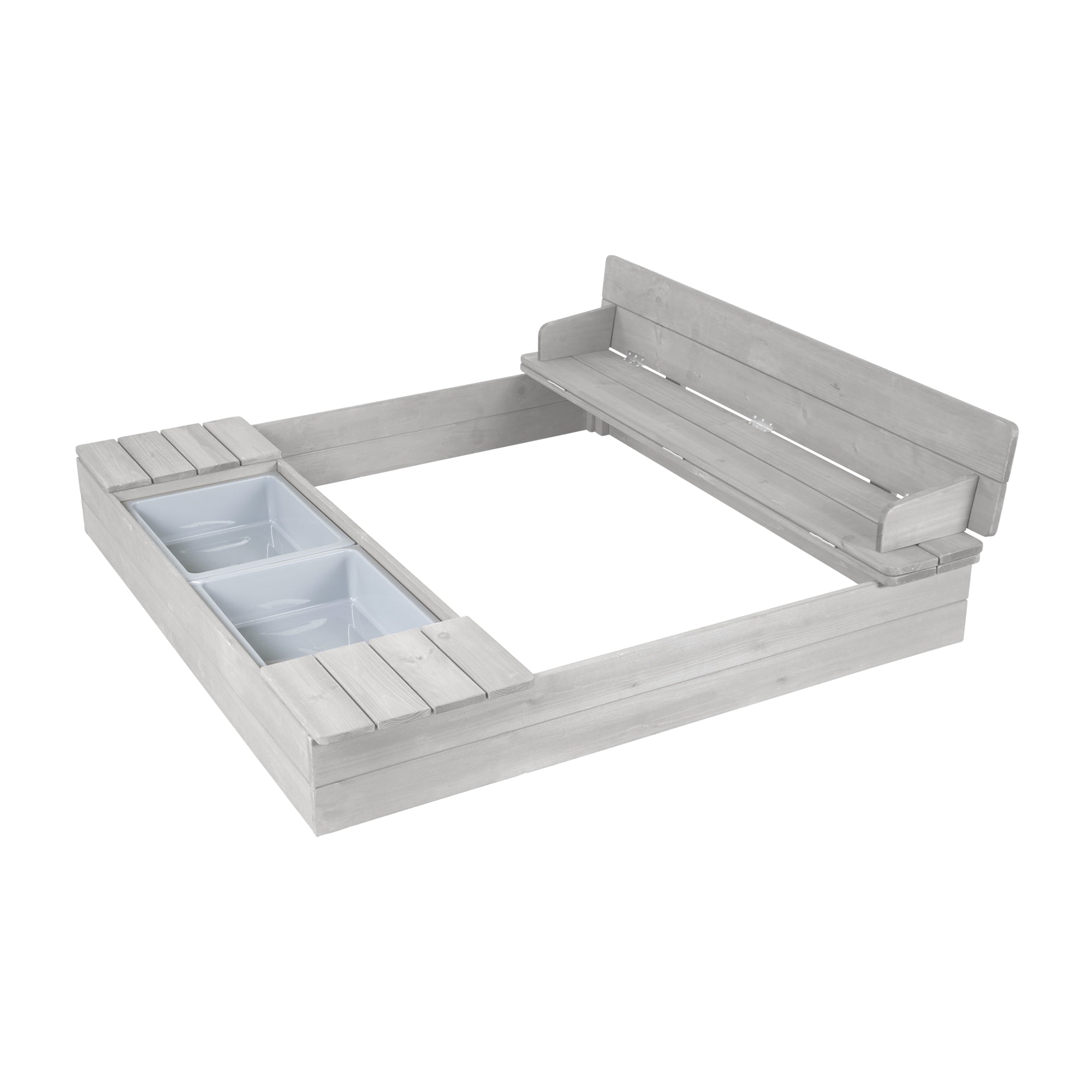 Sandbox 'Outdoor +' Grey Glazed, incl. Foldable Seating Bench & 2 Play Tubs – Cutout (1/10)