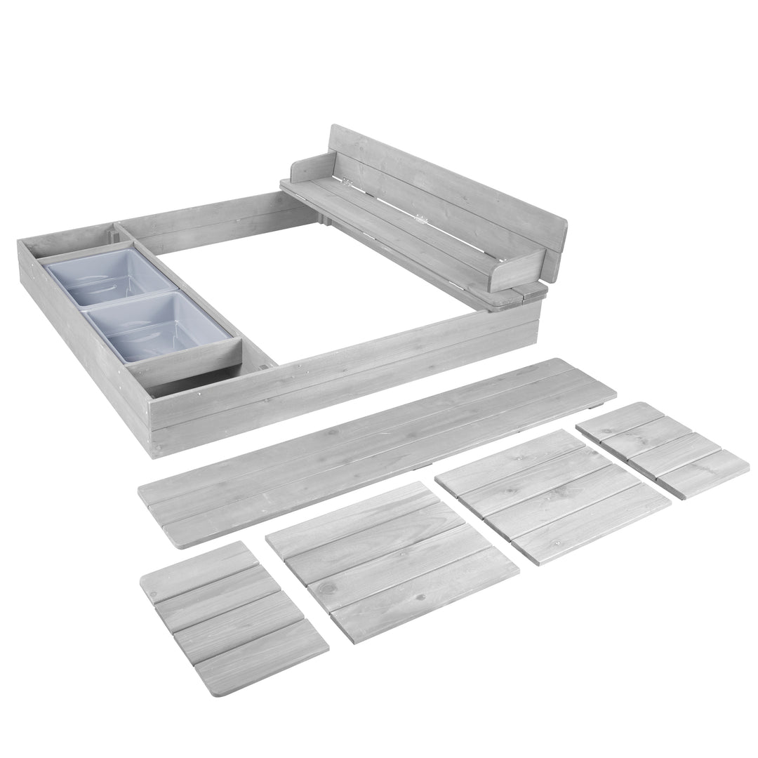 Sabbiera 'Outdoor +' grigio laccato, incl. apribile panca & 2 vaschette di gioco – Ritaglio (5/10)