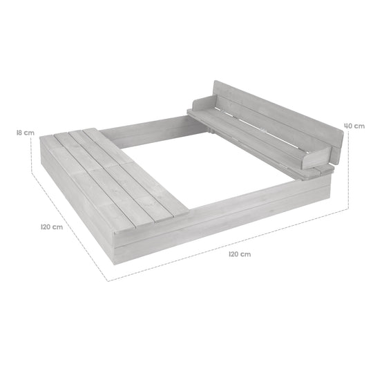 Sabbiera 'Outdoor +' grigio laccato, incl. apribile panca & 2 vaschette di gioco – Infografica (6/10)