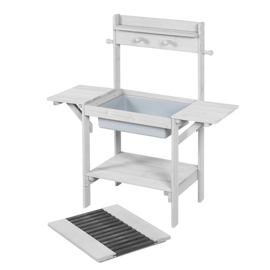 Outdoor-Matschküche 'BBQ', Wetterfeste Gartenküche für Wasser & Sand, Holz grau – Freisteller (10/11)