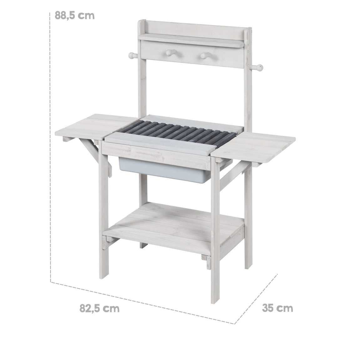 Outdoor-Matschküche 'BBQ', Wetterfeste Gartenküche für Wasser & Sand, Holz grau – Infografik (4/11)