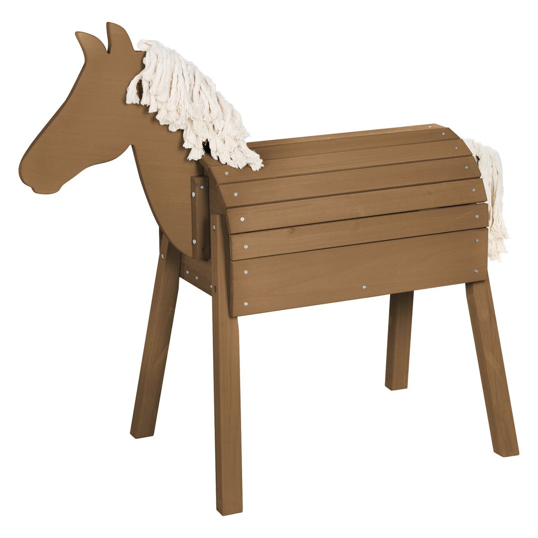 Spiel- & Voltigierpferd - mit Mähne, Schweif & Ablagefläche - Massivholz teak lasiert – Freisteller (1/4)