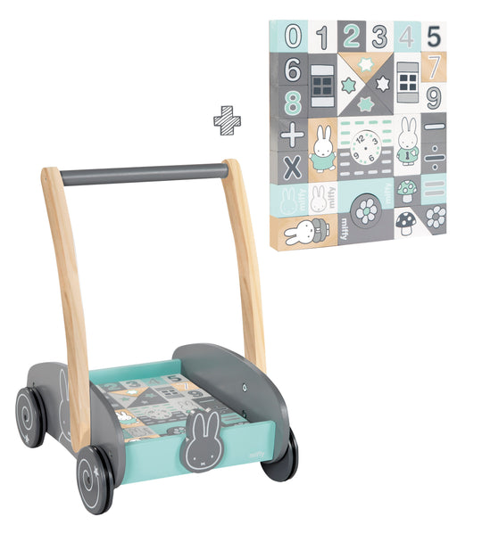 Schiebewagen 'miffy®' con 35pezzi set di cubi da costruzione, legno naturale & laccato, altezza manigliäaltezza: 45cm – Foto del prodotto (1/7)