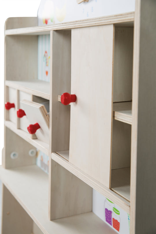 Negozietto 'Minishop', legno naturale, con bancone, lavagna, porta scorrevole & stampa a banco di mercato – Foto del prodotto (6/8)