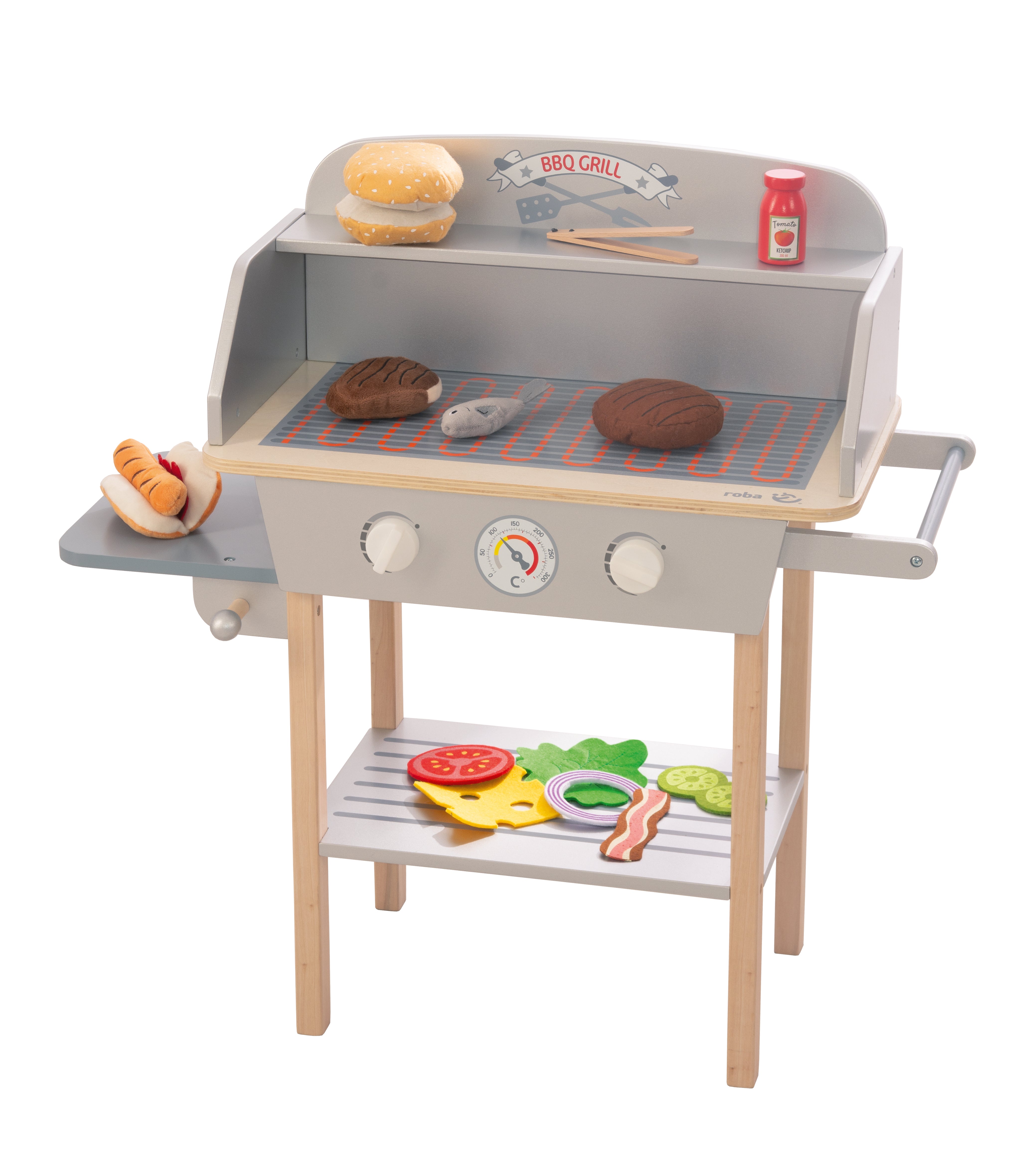 BBQ-Grill en bois, avec 14pièces accessoires en tissu, jouet barbecue grill, à partir de 3 ans – Photo du produit (1/14)