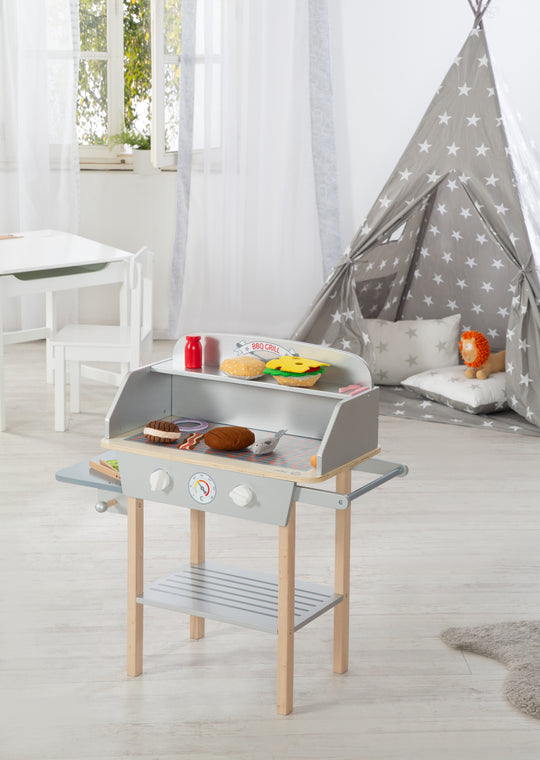 BBQ-Grill aus Holz, mit 14-teiligem Stoffzubehör, Spielzeug Barbecue Grill, ab 3 Jahren – Produktbild (9/14)
