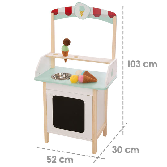 Stand de glaces en bois, avec accessoires, 3 cornets de glace en tissu, 6 boules de glace en tissu en peluche, à partir de 3 ans – Infographie (10/13)