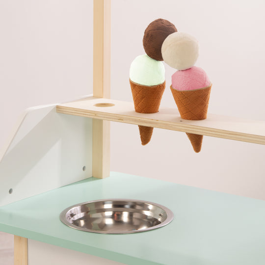 Stand de glaces en bois, avec accessoires, 3 cornets de glace en tissu, 6 boules de glace en tissu en peluche, à partir de 3 ans – Photo de détail (12/13)