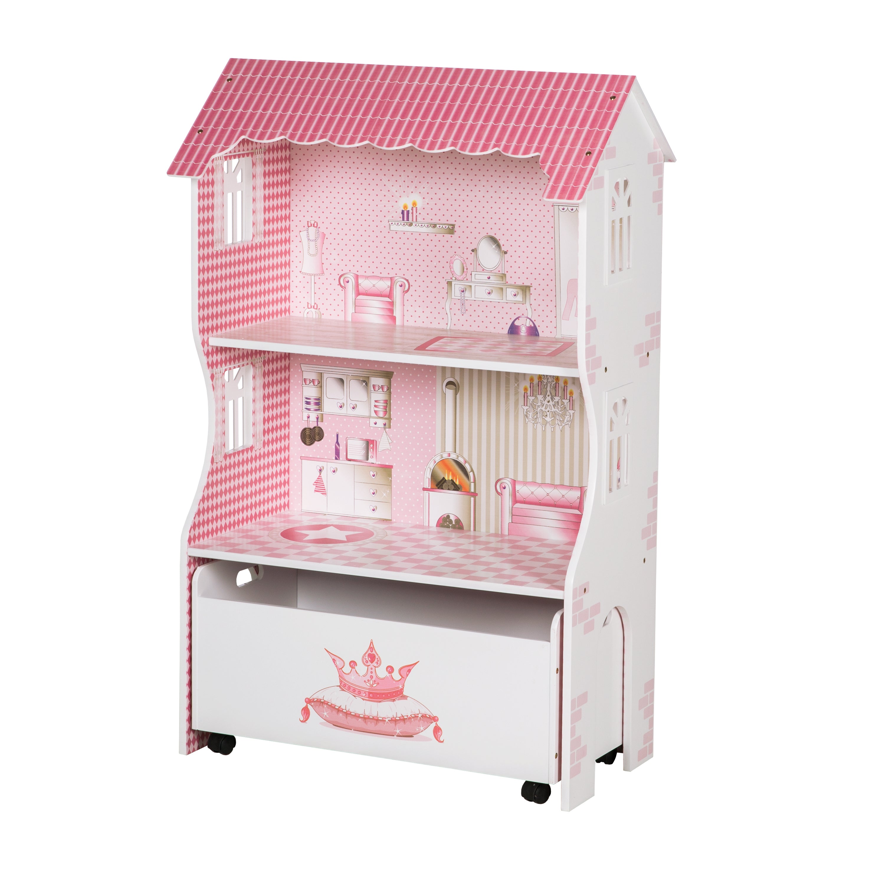 Casa de muñecas & estantería de juegos incl. caja de almacenaje para juguete, rosa/blanco – Foto del producto (1/8)