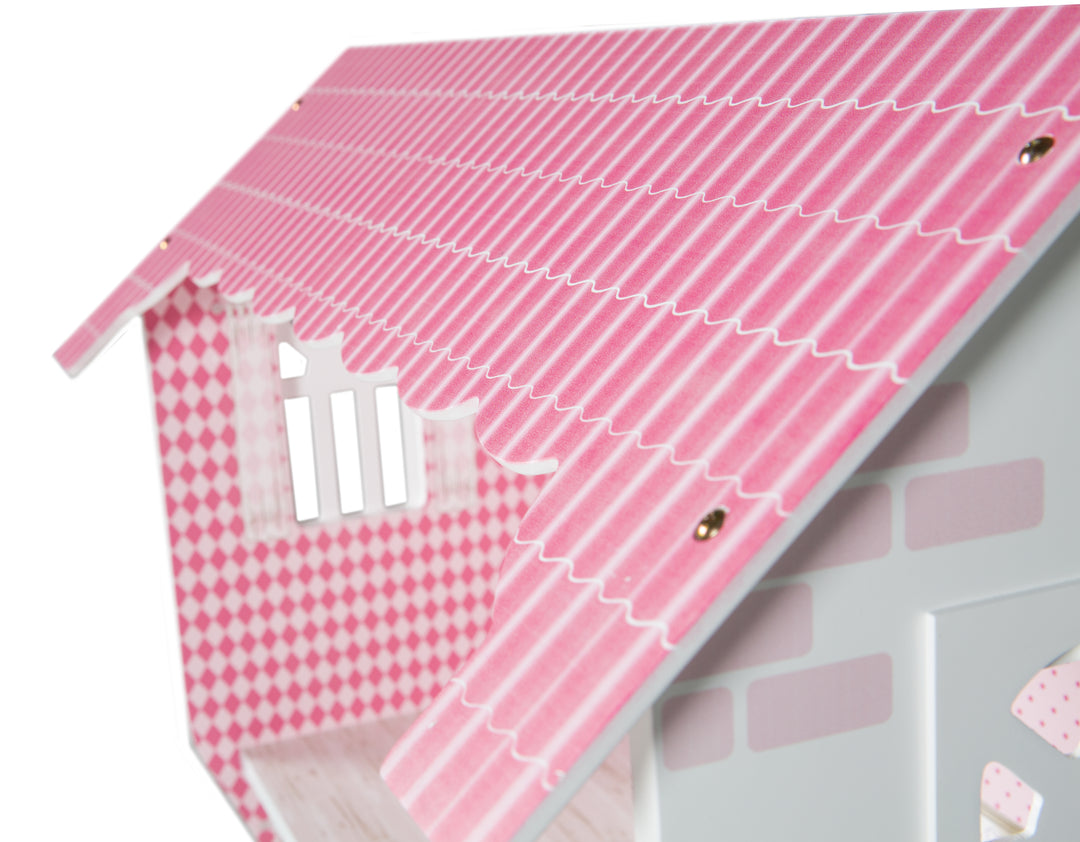 Puppenhaus & Spielregal inkl. Aufbewahrungsbox für Spielzeug, rosa/weiß – Produktbild (3/8)