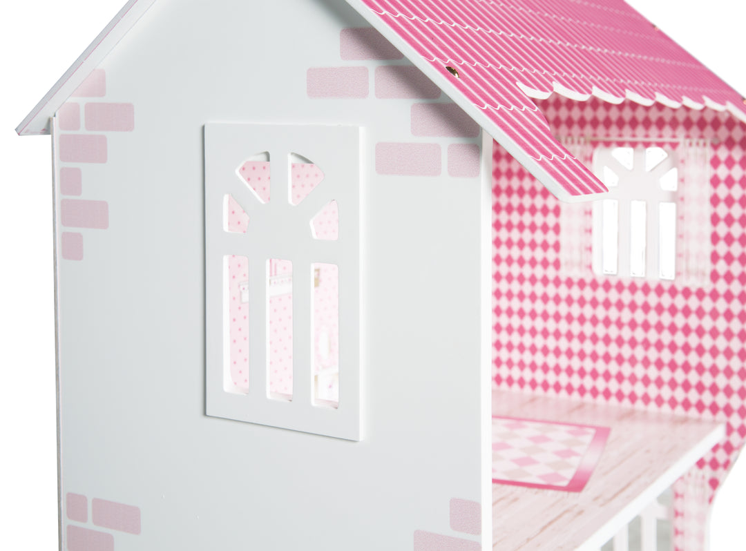 Puppenhaus & Spielregal inkl. Aufbewahrungsbox für Spielzeug, rosa/weiß – Produktbild (4/8)