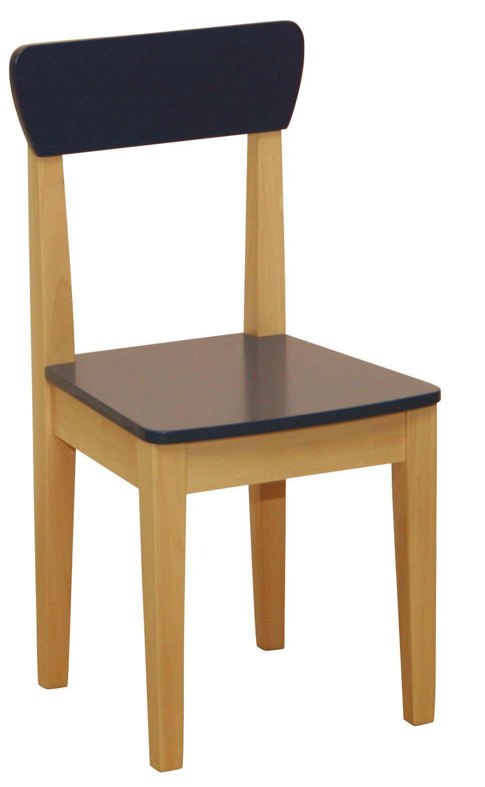 Kinderstuhl, mit Lehne für Kinder, Holz natur & blau lackiert, 59 x 29 x 29 cm, Sitzhöhe 31 cm – Produktbild (1/1)
