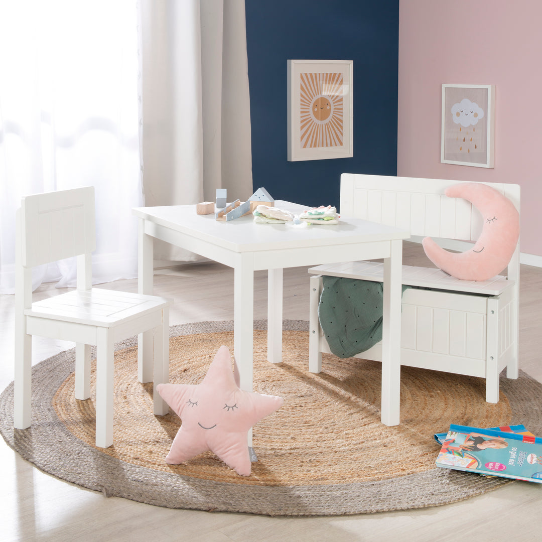 Tavolo per bambini, tavolo bianco per giocare, lavoretti creativi & disegno in cameretta, HxBxT: 51 x 66 x 50 cm – Foto d'ambiente (2/7)