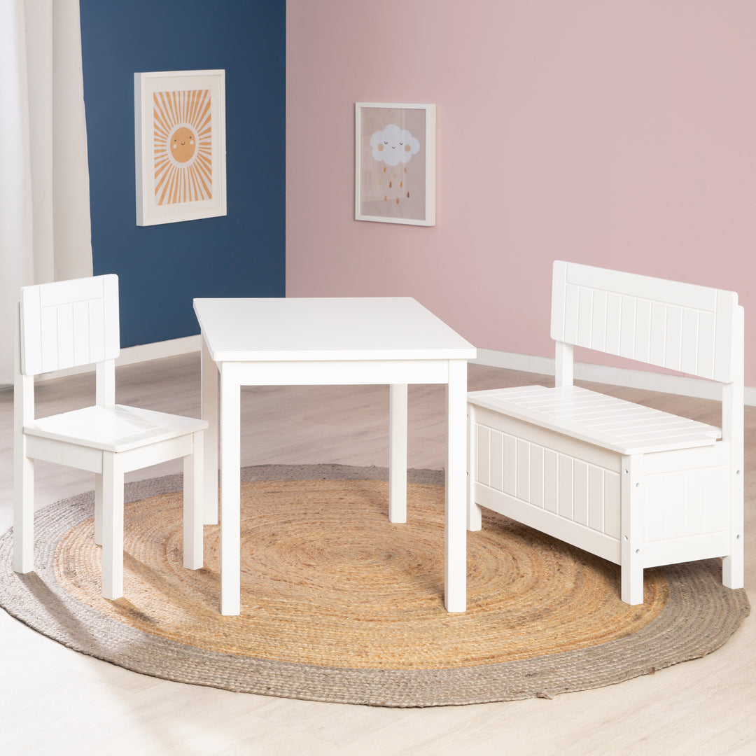 Tavolo per bambini, tavolo bianco per giocare, lavoretti creativi & disegno in cameretta, HxBxT: 51 x 66 x 50 cm – Foto d'ambiente (6/7)