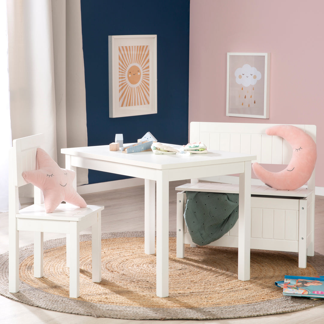 Tavolo per bambini, tavolo bianco per giocare, lavoretti creativi & disegno in cameretta, HxBxT: 51 x 66 x 50 cm – Foto d'ambiente (5/7)