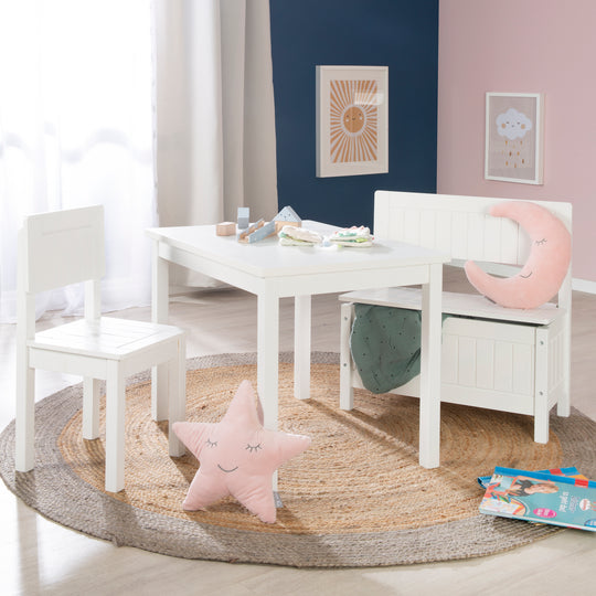 Sedia per bambini, sedia con schienale per bambini, bianco laccato, HxBxT: 59 x 29 x 29 cm, altezza seduta 31 cm – Foto d'ambiente (4/7)