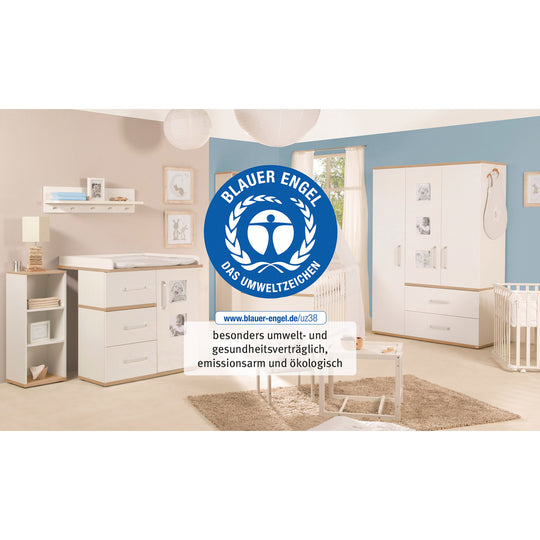 Muebles para bebé-Set 'Pia', 2piezas, incl. cama combinada 70 x 140 cm & ancho cómoda cambiador, blanco / san remo roble – Infografía (12/13)