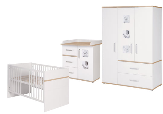 Set mobili per bambini 'Pia', 3pezzi, incl. letto per bambini 70 x 140 cm, cassettiera fasciatoio & armadio, bianco – Ritaglio (1/15)