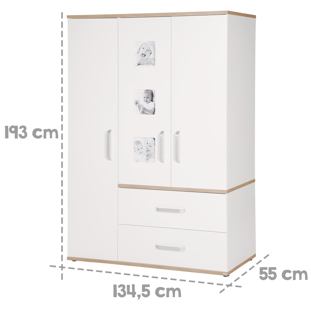 Set mobili per bambini 'Pia', 3pezzi, incl. letto per bambini 70 x 140 cm, cassettiera fasciatoio & armadio, bianco – Infografica (14/15)