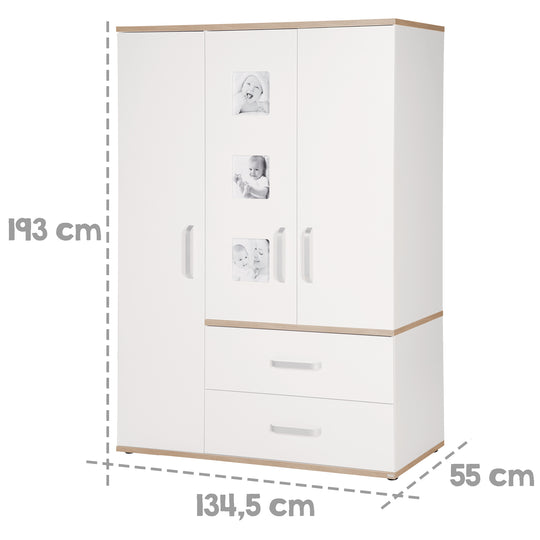 Set mobili per bambini 'Pia', 3pezzi, incl. letto per bambini 70 x 140 cm, cassettiera fasciatoio & armadio, bianco – Infografica (14/15)