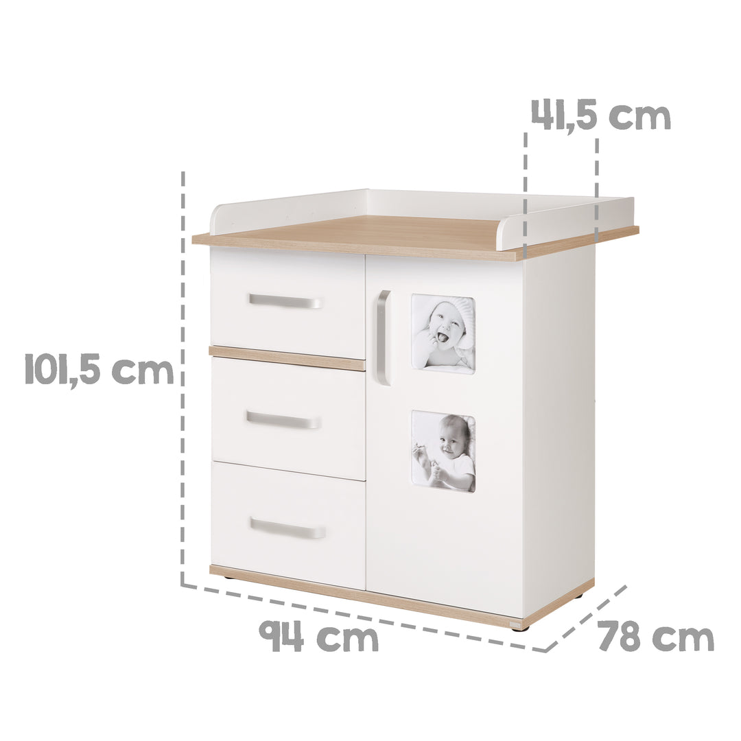 Set mobili per bambini 'Pia', 3pezzi, incl. letto per bambini 70 x 140 cm, cassettiera fasciatoio & armadio, bianco – Infografica (10/15)