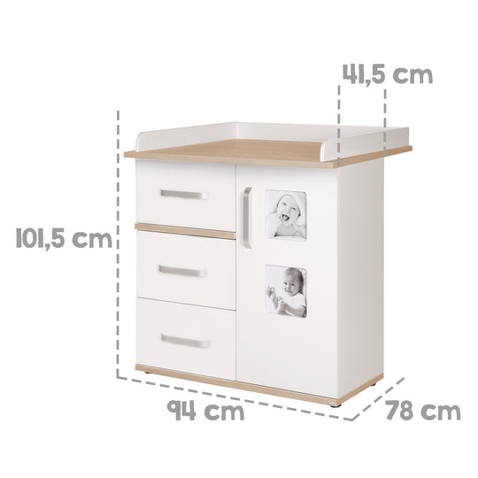Set mobili per bambini 'Pia', 3pezzi, incl. letto per bambini 70 x 140 cm, cassettiera fasciatoio & armadio, bianco – Infografica (10/15)