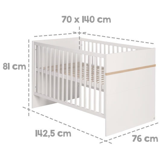 Set mobili per bambini 'Pia', 3pezzi, incl. letto per bambini 70 x 140 cm, cassettiera fasciatoio & armadio, bianco – Infografica (7/15)