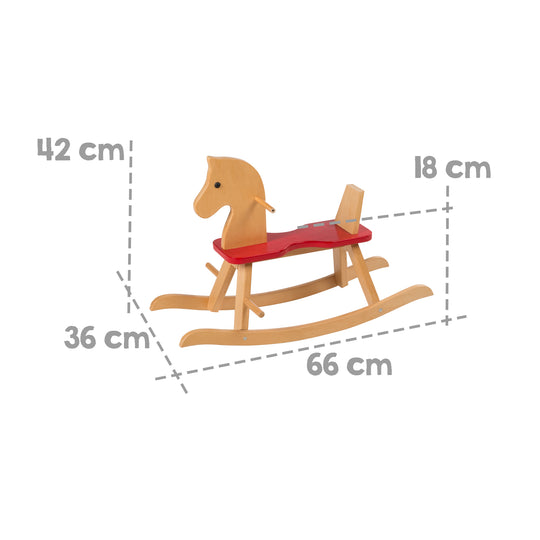 Cavallo a dondolo in legno massello, naturale-rosso, che cresce con il bambino grazie a removibile anello di protezione – Infografica (5/11)