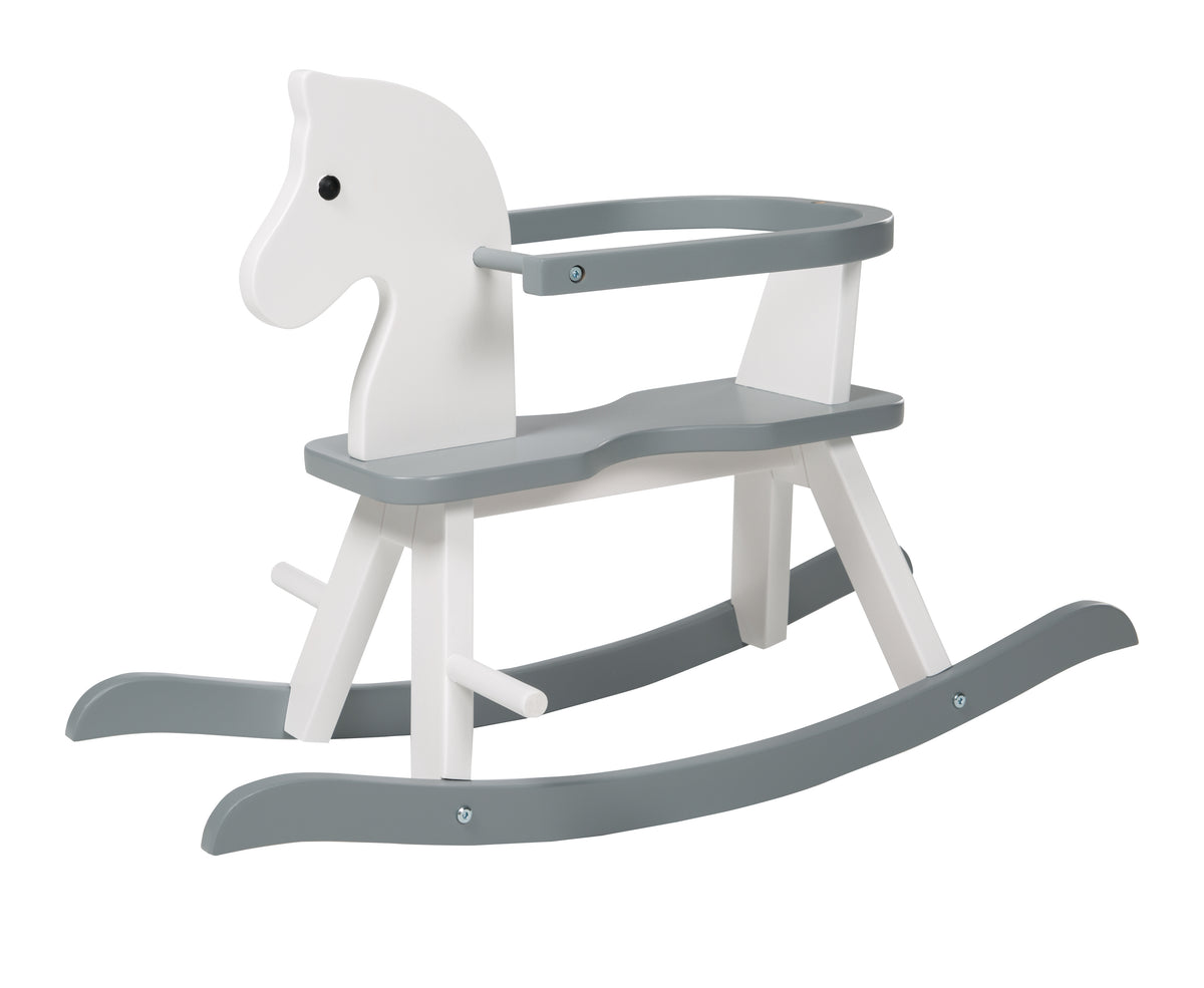 Rocking Horse Made of Solid Wood, White/Grey, Grows with Your Child, Protective Ring Removable, from 1 Year – Cutout (1/7)
