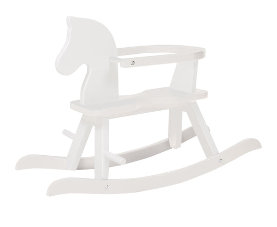Cavallo a dondolo in legno massello bianco laccato, che cresce con il bambino grazie a removibile anello di protezione – Ritaglio (1/8)