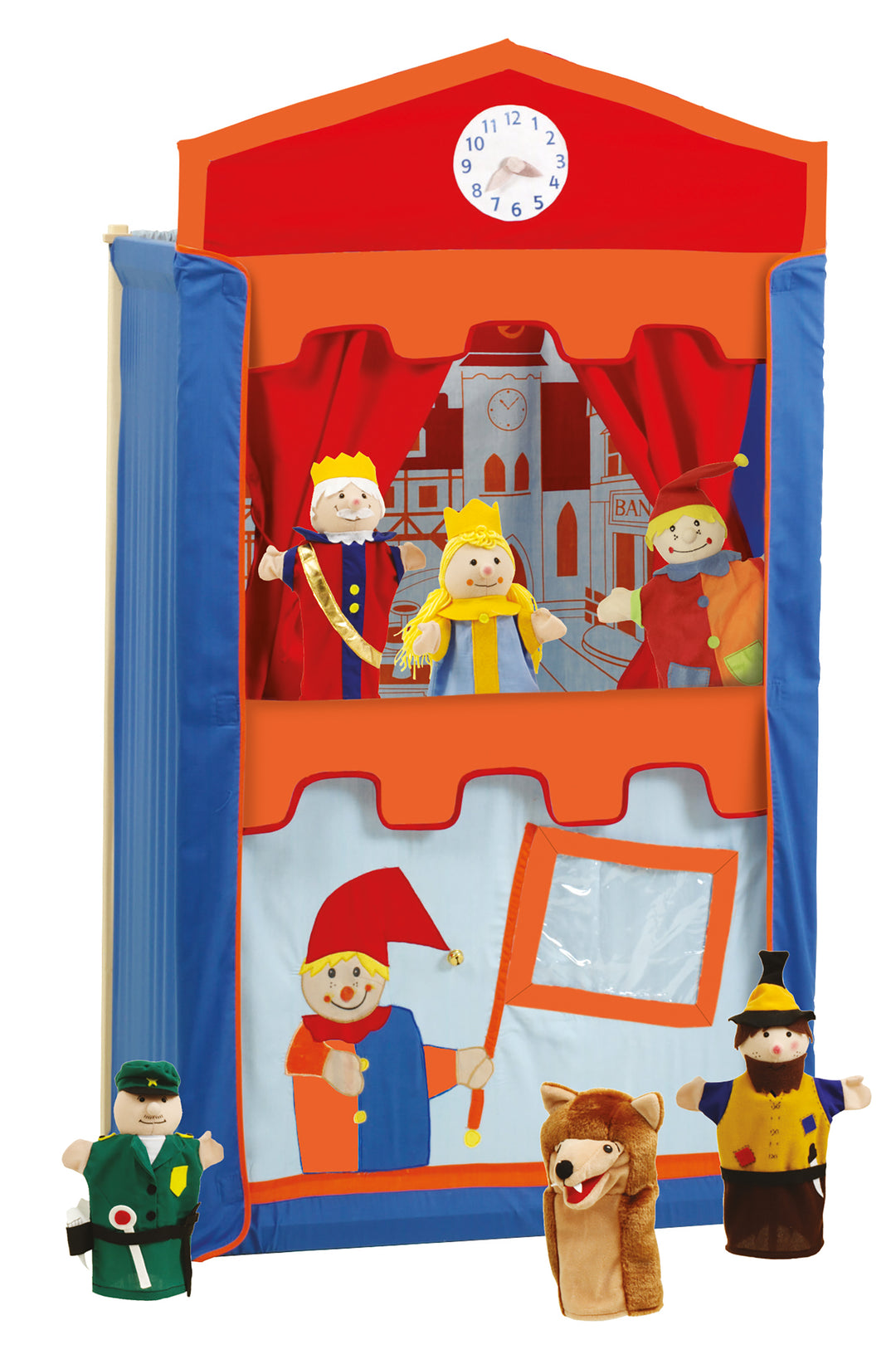 Kasperletheater inkl. 6 Handpuppen, Kaspertheater aus Massivholz, Puppentheater freistehend – Produktbild (1/10)
