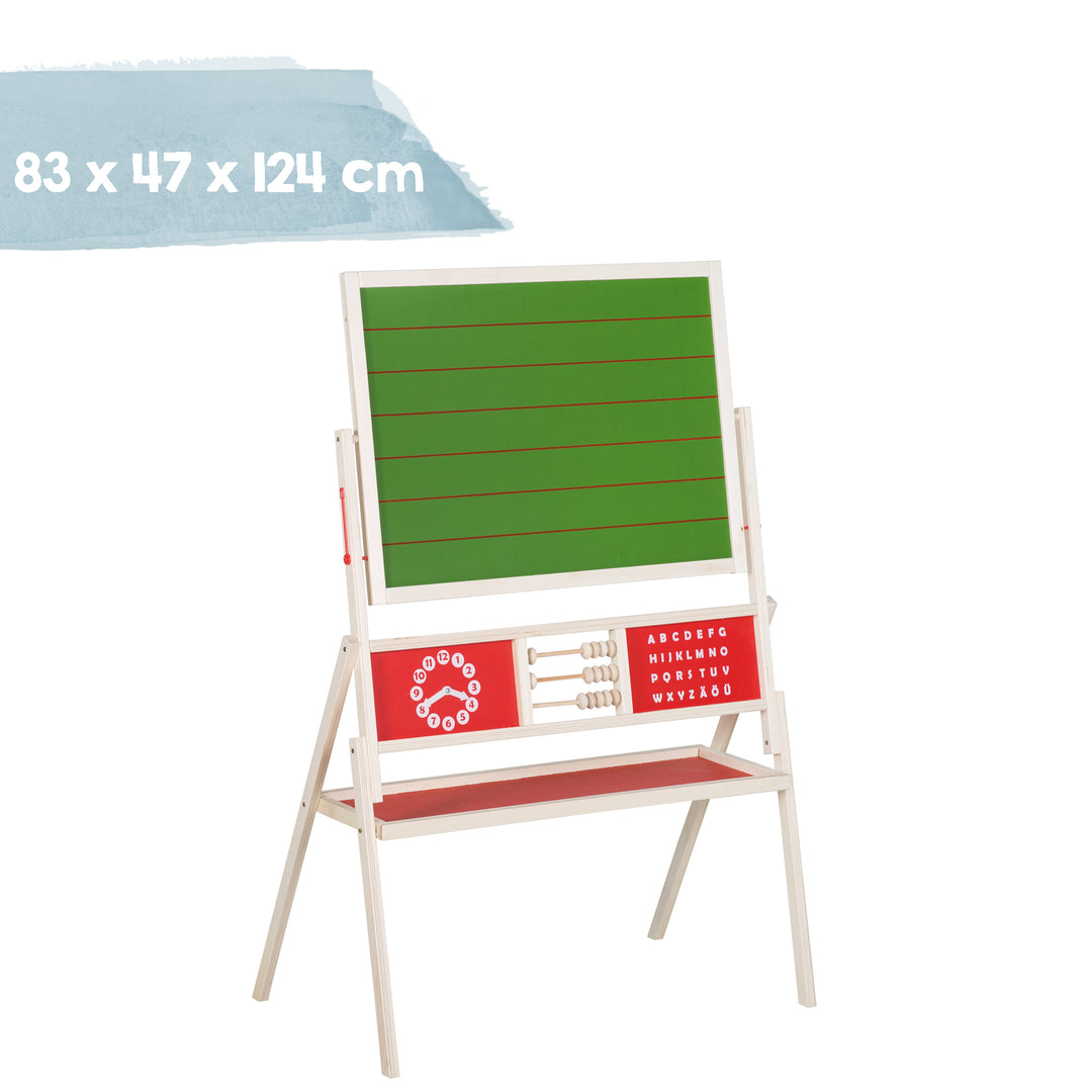 Standing Board Swivelling with Writing Board Lined, Drawing Board Magnetic, Clock, ABC, Wood Natural – Infographic (3/3)